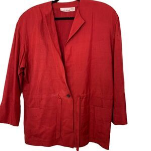 Anne Klein II Vintage Silk Blazer Red With Cinch Belt Size M